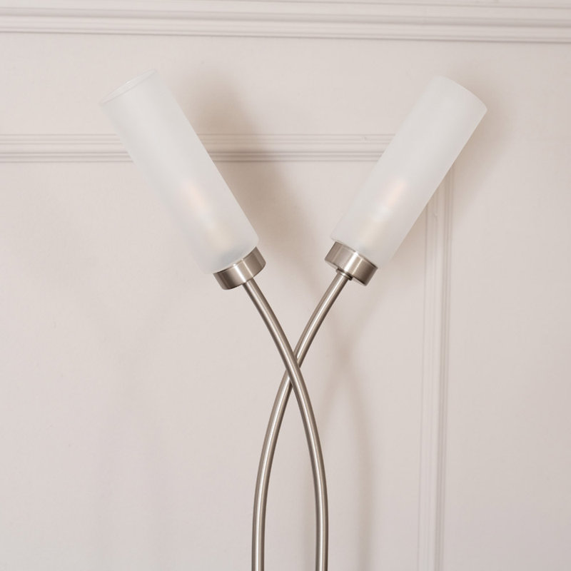Aaniyah 2 Way Curved Cross Over Reed Shaded Table Lamp, Brushed Chrome, No