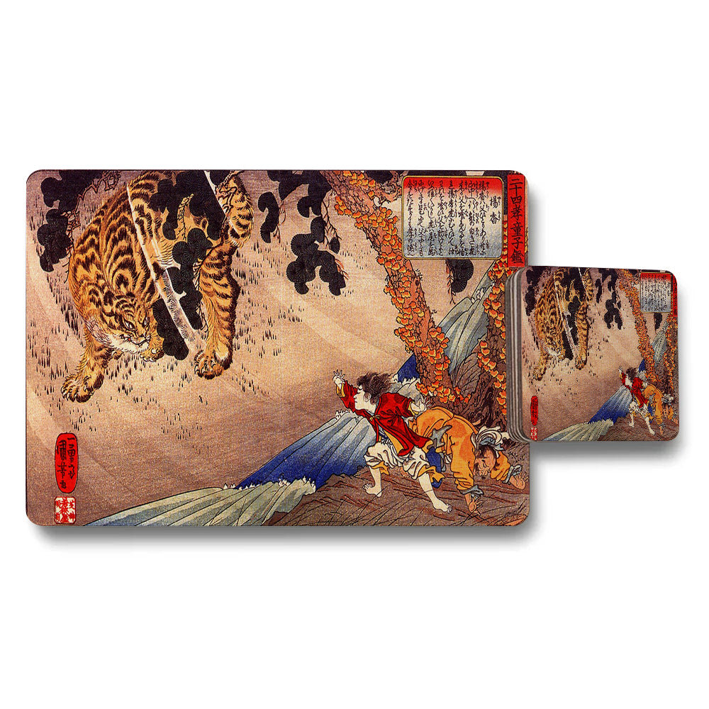 Tiger And Warriors Ukiyoe Placemats And Coaster Set