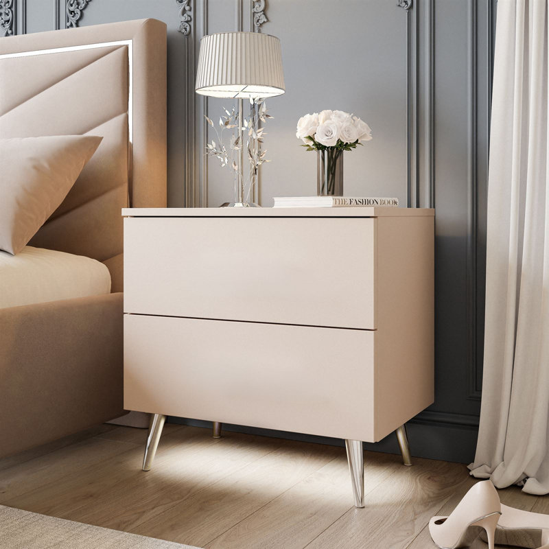 Nassawadox 55cm W Metal Bedside Table, Cashmere/silver