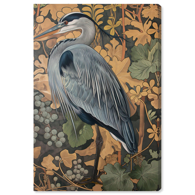 «Heron’s Blue Serenade», toile Maximalist par Art Remedy, H 15 po x l 10 po, Toile tendue