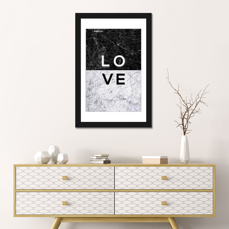 «Love», impression sur toile, H 32 po x l 24 po x P 1 po, Papier d'art encadré noir, Blanc