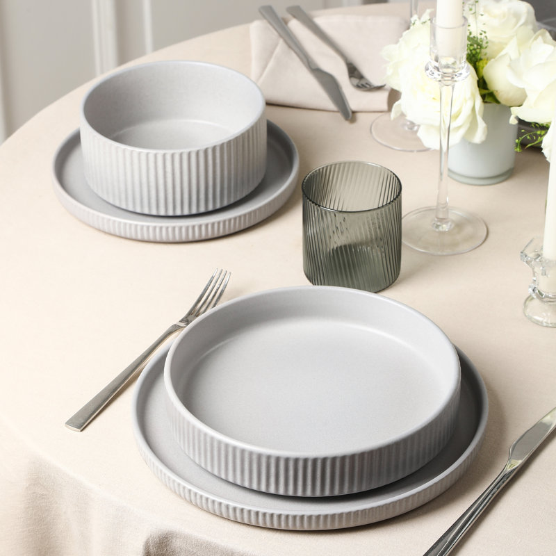 Stone Lain Haven 32-Piece Dinnerware Set Stoneware, Borosilicate Glass, Gray