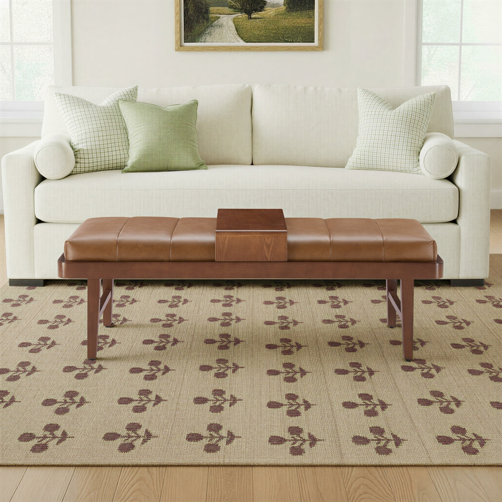 Billie Genuine Leather Ottoman with Removable Tray