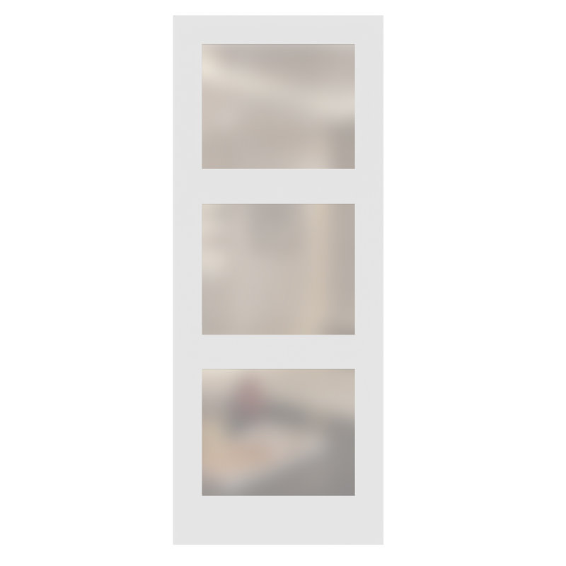 28 in. x 80 in. Left-Handed 3-Lite Satin Glass Primed Wood MDF Interior Door