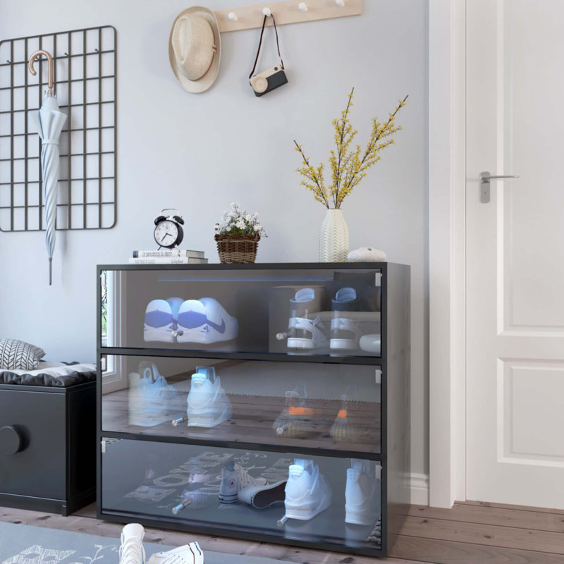 Armoire de rangement à chaussures en verre noir