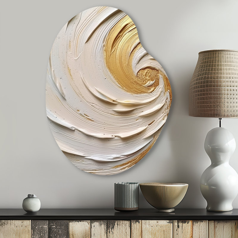 Or éternel tourbillon IV - spirale abstraite, impression asymétrique sur métal, décoration murale moderne de forme irrégulière en métal