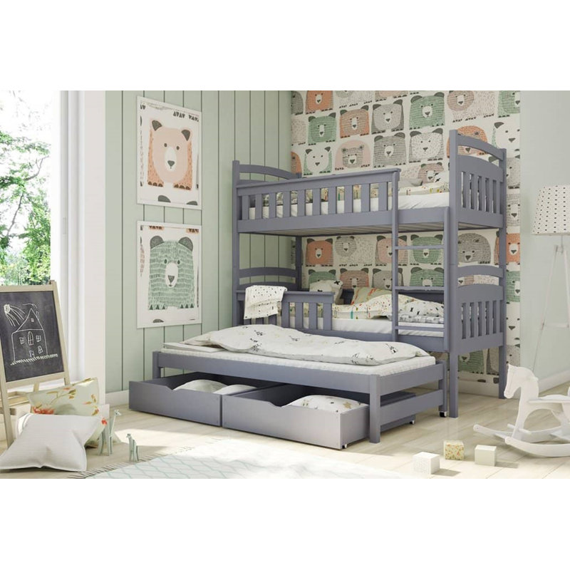 Willems Single (3') 2 Drawer Standard Bunk Bed with Trundle, Graphite
