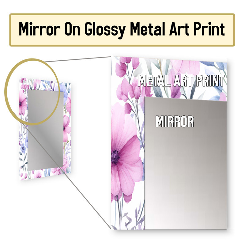 Pétunia rose et bleu sur fond blanc III - grand miroir fleurs, décor de miroir mural traditionnel, 32 po x 24 po