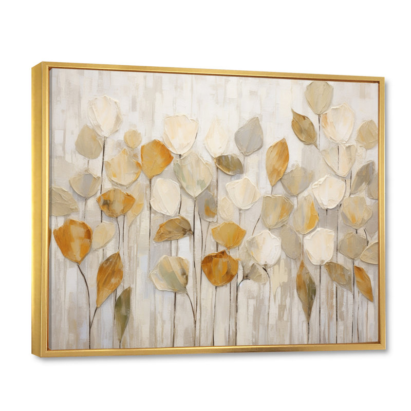 «Beige Botanical Impressions II - Abstract Botanicals», art mural, Reproduction avec cadre flottant, H 30 po x l 40 po, Doré