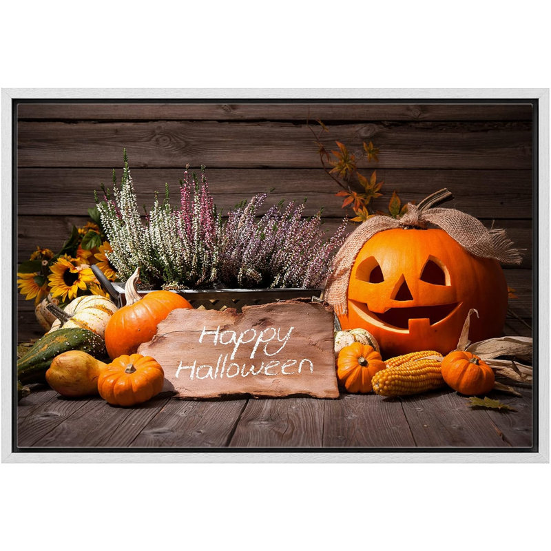 Automne, citrouille, moisson, Halloween, Cadre naturel flottant, H 16 po x l 24 po