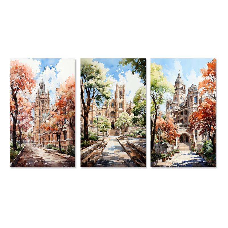 «College University Buildings Academy» 3 pièces, Toile tendue, H 28 po x l 36 po