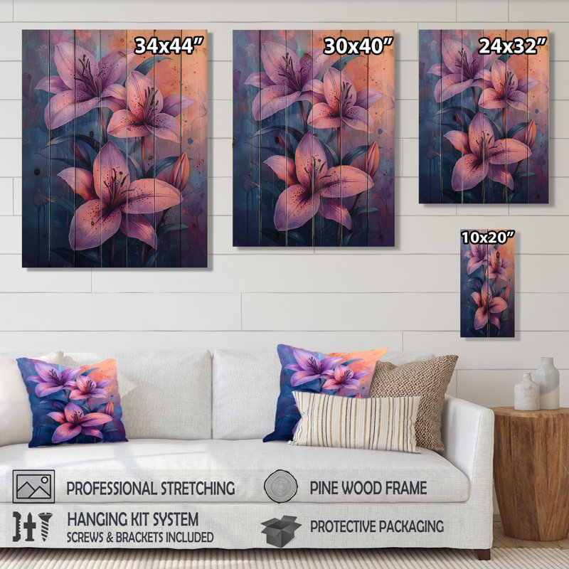 «Lily Dream» dans des teintes roses, surréalisme I - impression sur bois de lys - sur bois de pin naturel