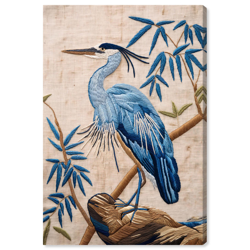 «Needlework Heron», toile élégante par Art Remedy, Toile tendue avec châssis, H 24 po x l 16 po