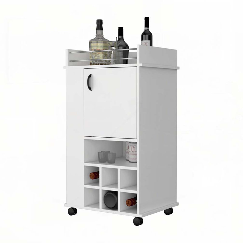 Allandale 1-Door Bar Cart with Wine Rack and Casters White, White