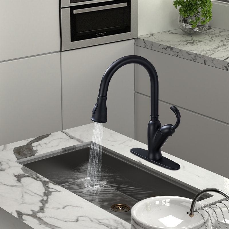 Mondawe Pull Down Kitchen Faucet, Matte Black