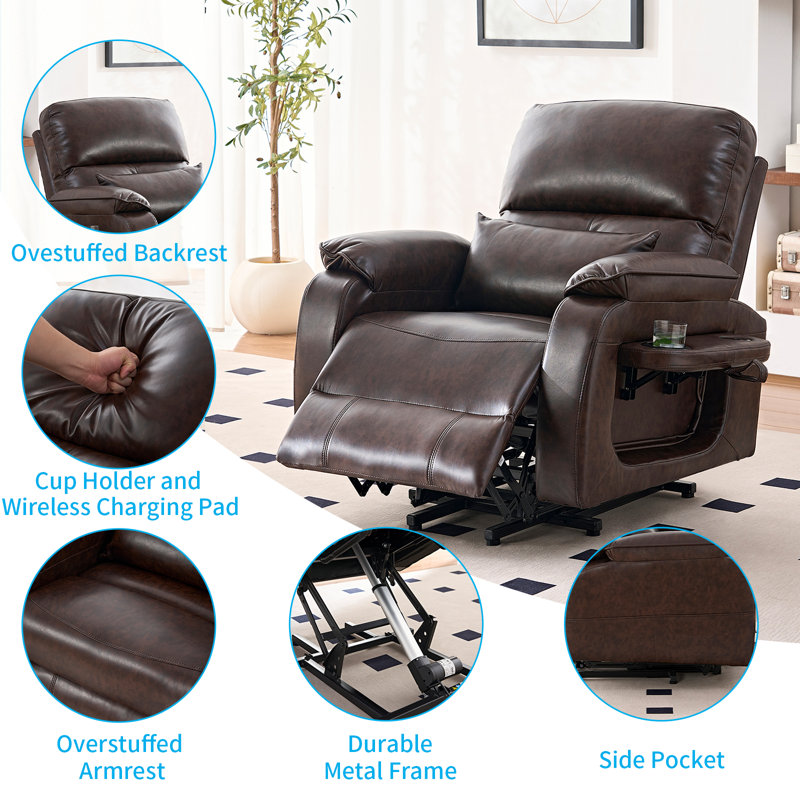 Fauteuil inclinable ergonomique Power Lift avec massage et chauffage - vibration à 8 points, charge sans fil, capacité de 350 lb, inclinable à 135 °, dossier rembourré