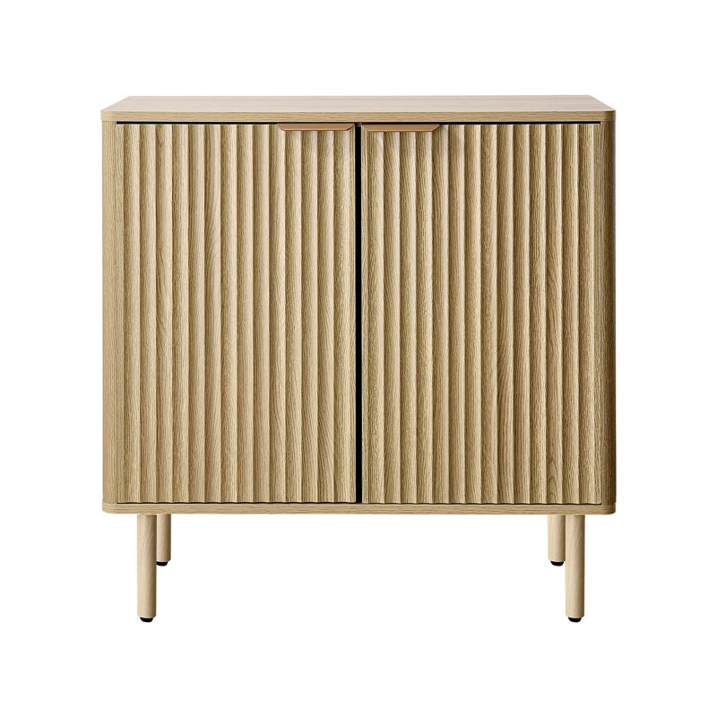 Armoire de bar Mid-Century avec portes cannelées, buffet de rangement à 2 niveaux pour le salon et l'entrée, finition chêne