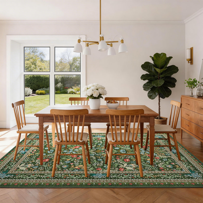 Tapis lavable moderne avec envers antidérapant, Green, 9*12ft