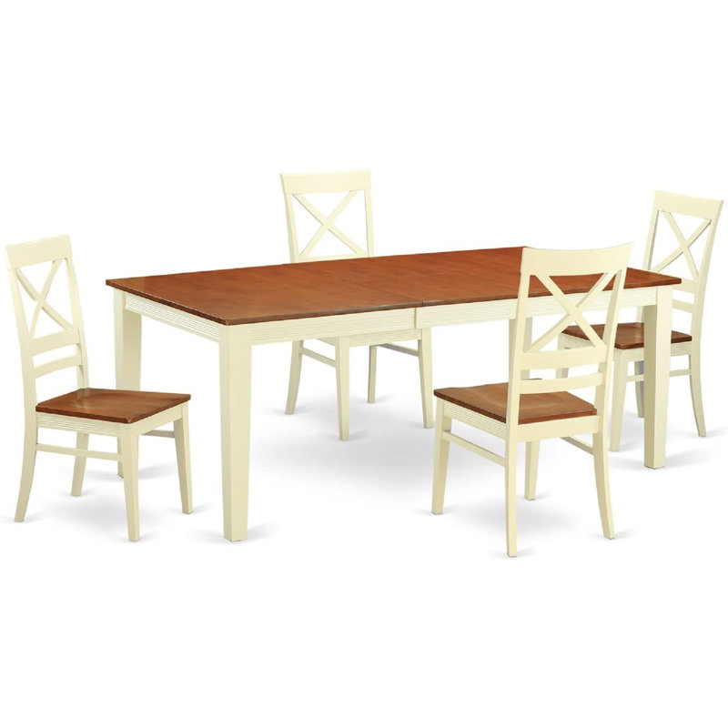 5 Piece Dining Room Table Set Includes a Rectangle Kitchen Table with Butterfly Leaf and 4 Dining Chairs, Buttermilk & Cherry