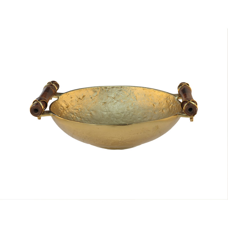 Bol décoratif en aluminium avec poignées en bambou naturel, l 10,5 po