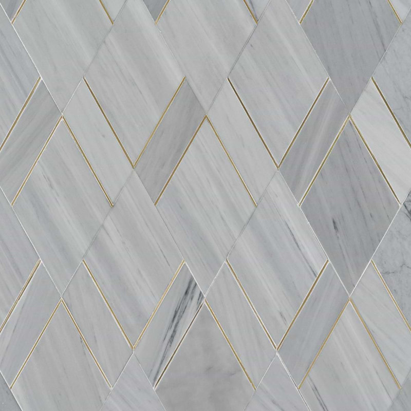 Enver Polished Marble And Brass Mosaic, Gray/Brass