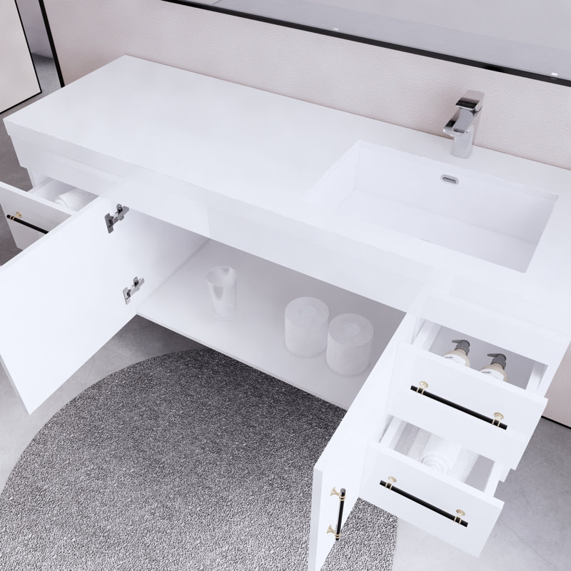 59.06'' Single Bathroom Vanity with Acrylic Top, White