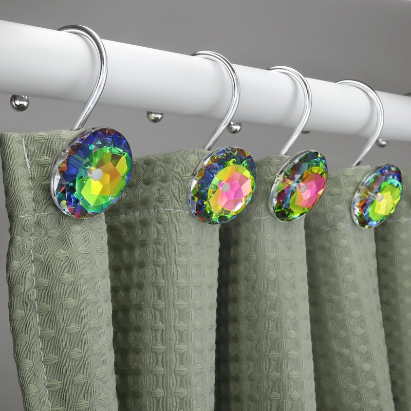 Crochets de rideau de douche en acier inoxydable avec décoration en strass, accessoires de salle de bain résistants à la rouille et durables pour rideaux de douche, serviettes et vêtements