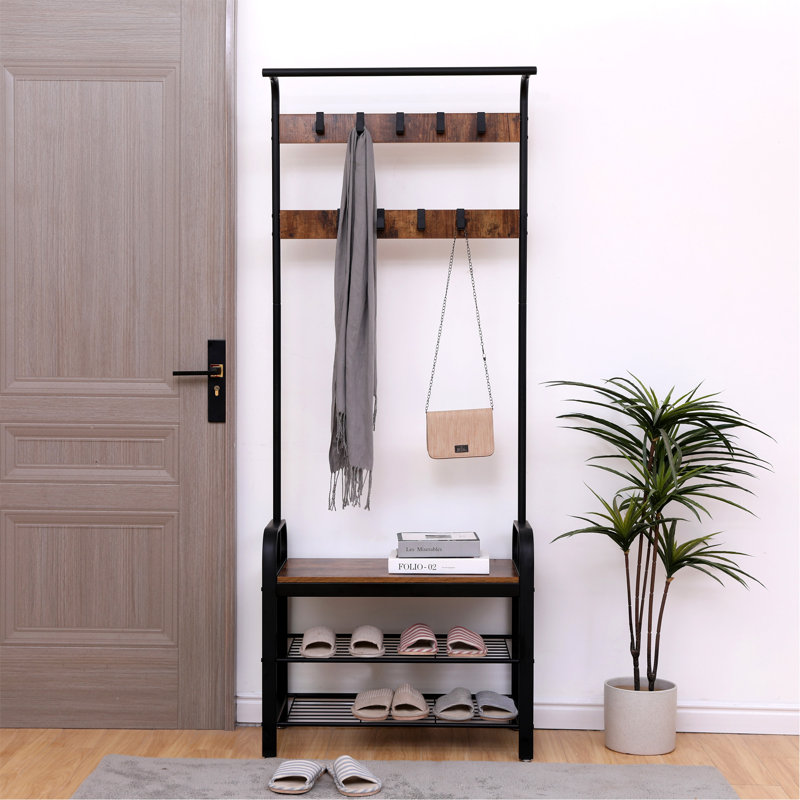 Versatile Hall Tree With Integrated Shoe Bench And Hooks For Entryways