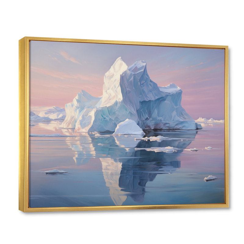 Iceberg blanc et blanc sérénité, Cadre flottant doré, H 12 po x l 20 po x P 1 po
