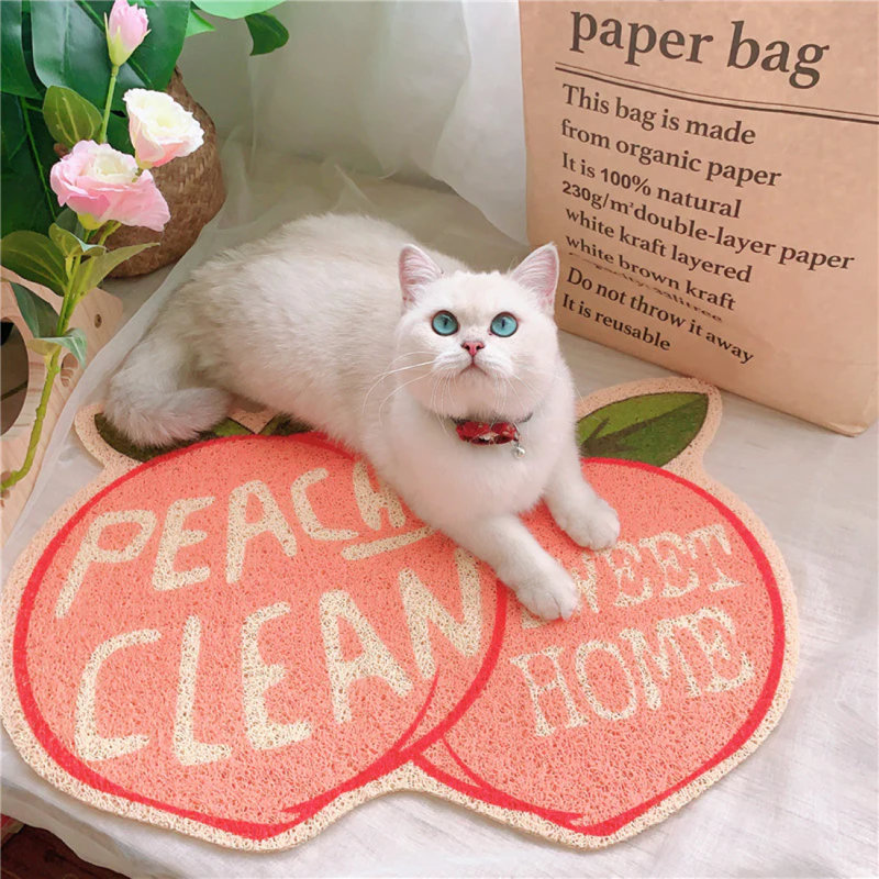 Fruit Series Peach Cat Litter Mat, Waterproof, Soft on Kitty Paws, 24'' X 16''
