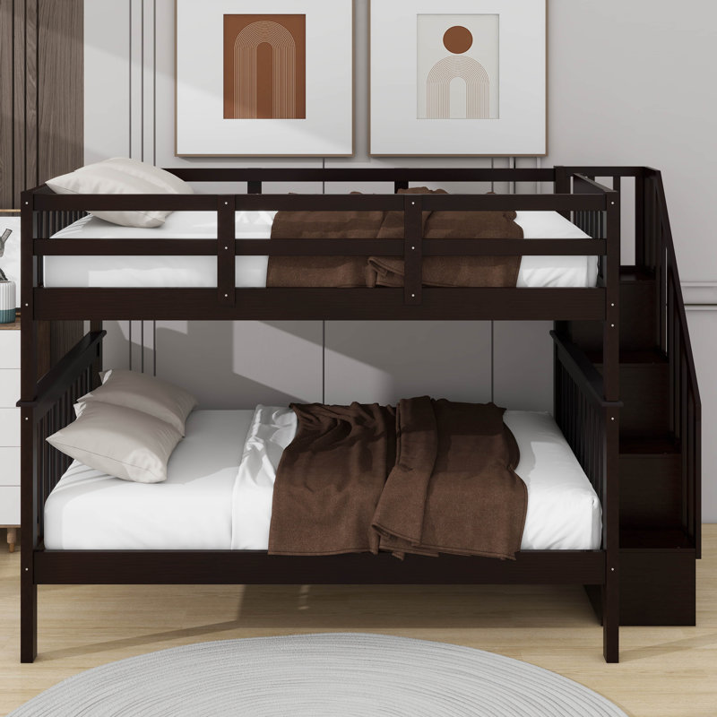 Full-Over-Full Bunk Bed With Guard Rail And Storage, Espresso