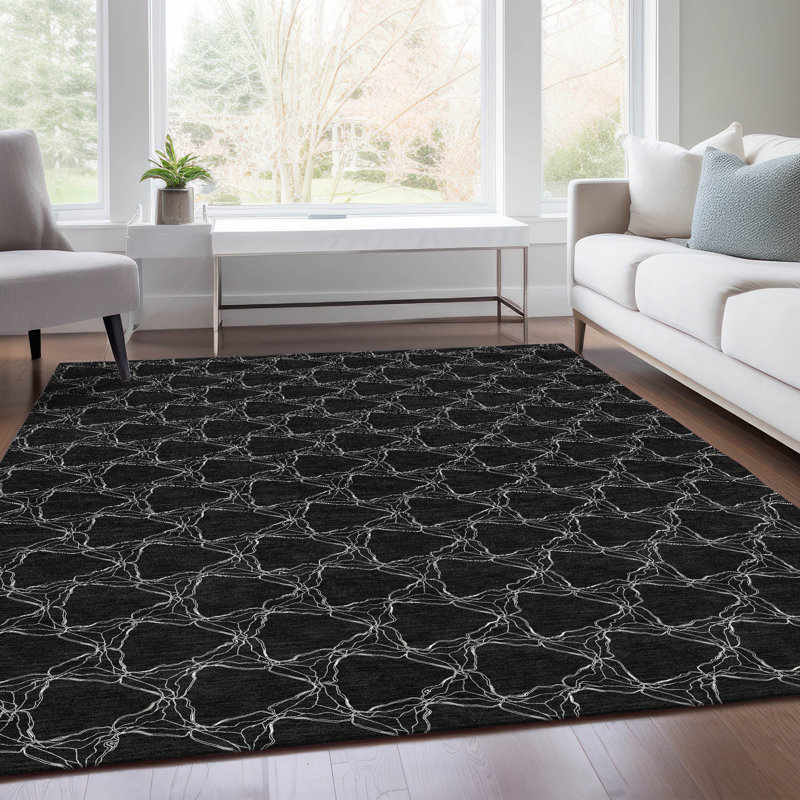 Tapis noir Prisco lavable à la machine de qualité supérieure, Rectangulaire 8 pi x 10 pi