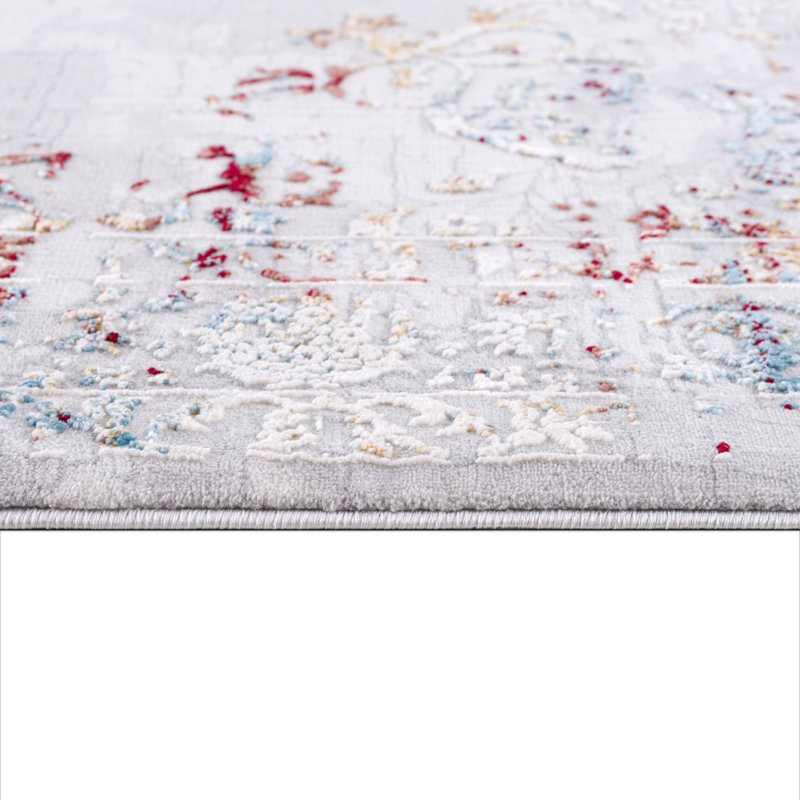 Tapis d'entrée gris / rouge à motif abstrait 3 pi x 5 pi (2 pi 8 po x 4 pi 8 po) Seraphin, Rectangle 2 pi 8 po x 4 pi 8 po