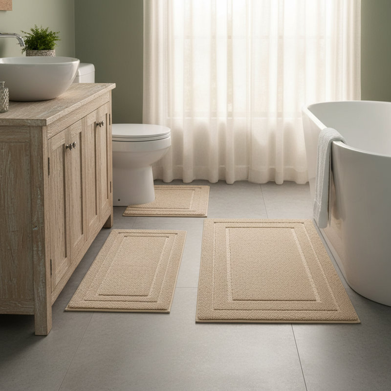 Ensemble de tapis de salle de bain en microfibre 3 pièces, Beige