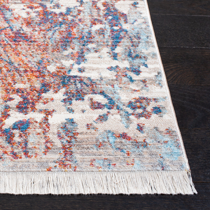 Tapis bleu / rouille à motif abstrait Stefanski, Carré 5 pi