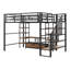 Lit mezzanine double en métal avec escalier, bureau et tablettes de rangement - Lit mezzanine noir peu encombrant