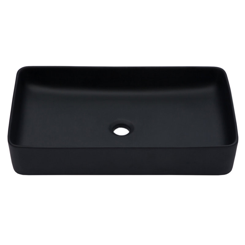 24"X13.5" Black Ceramic Rectangular Vessel Bathroom Sink