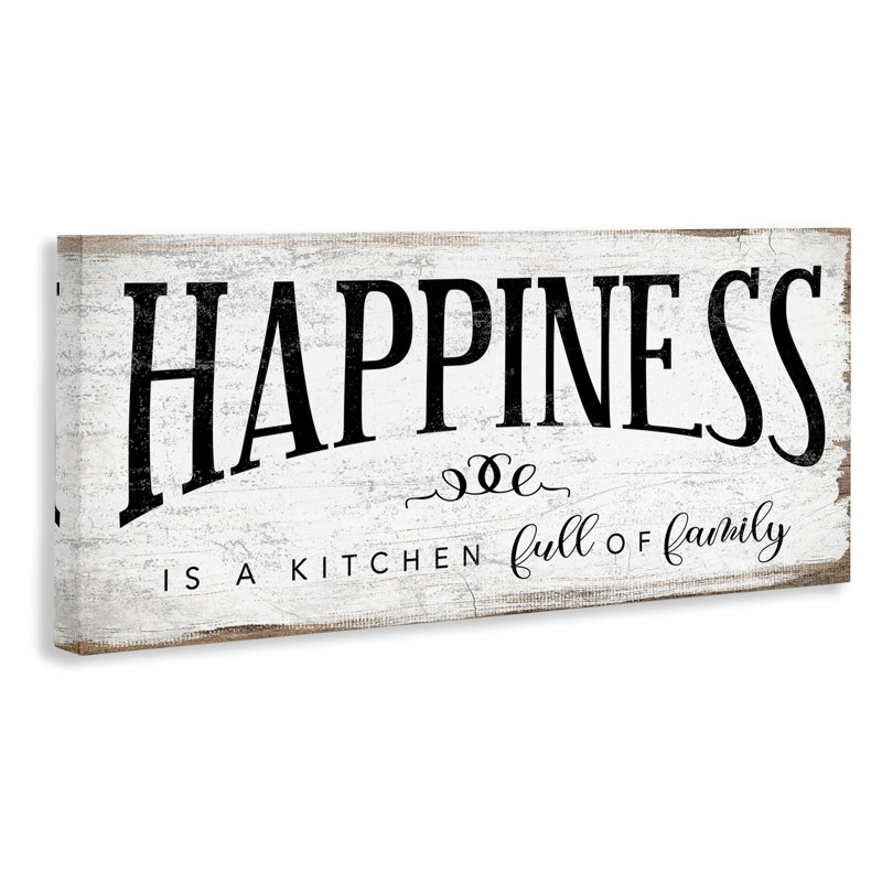 «Happiness is Kitchen Full of Family Rustic Sentiments», art mural sur toile par Daphne Polselli, H 10 po x l 24 po