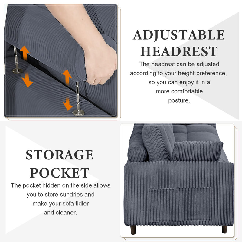 121" Modern Corduroy Modular Sectional Sofa, U-Shape & L-Shape Convertible 6-Seater with Adjustable Headrests and Storage, Memory Foam