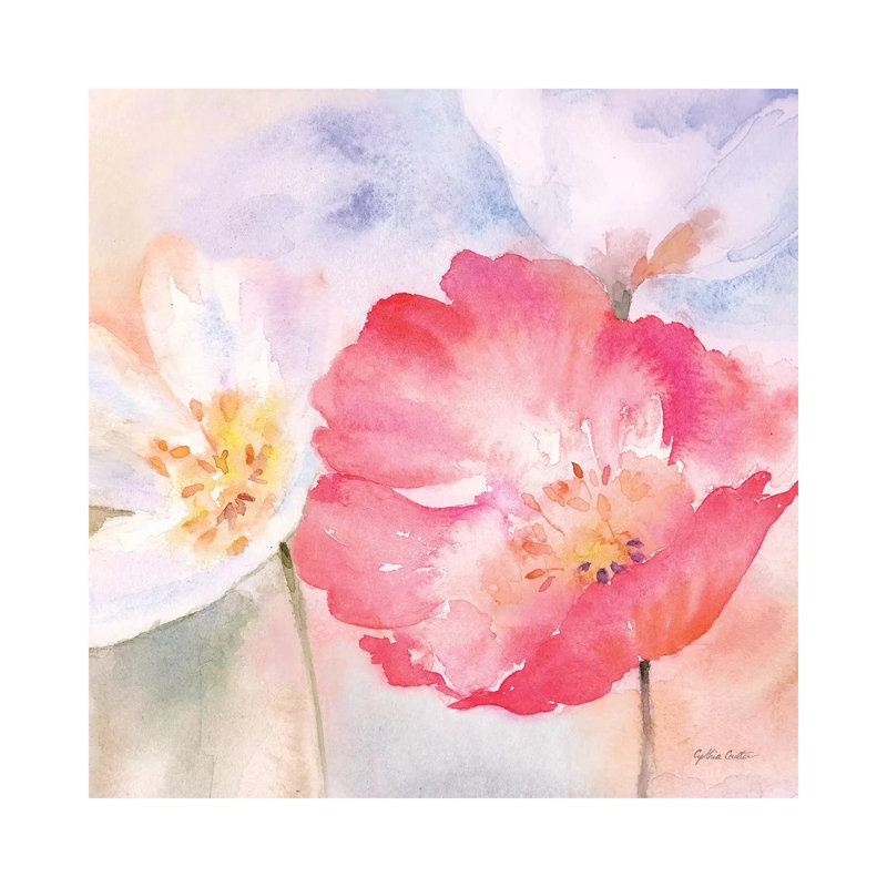Watercolour Poppy Meadow Pastel II by Cynthia Coulter - Wrapped Canvas Painting, 93.98 cm H x 93.98 cm W x 3.175 cm D