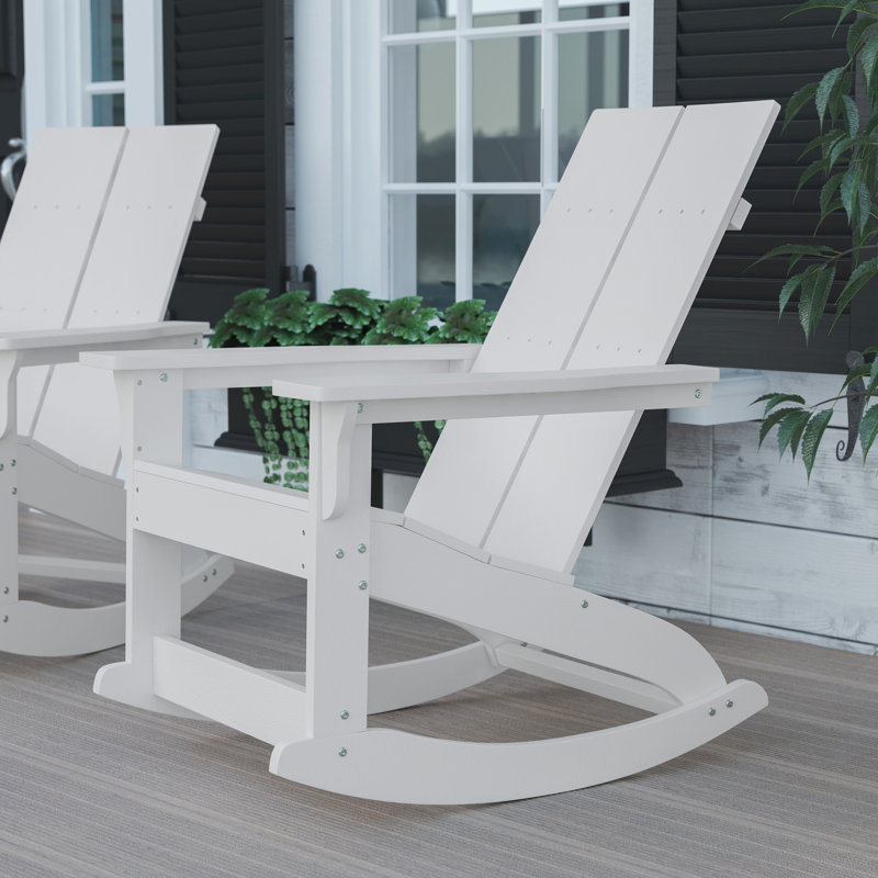 Chaise berçante moderne en résine de polyester à 2 lattes Adirondack pour l'intérieur et l'extérieur, Blanc