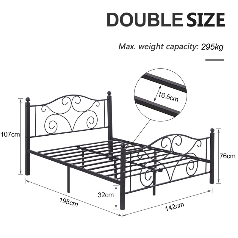 Double Size Metal Bed Frame with Headboard and Footboard, Classic Platform Bed, Mattress Foundation with Steel Slat Support, No Box Spring Needed, Easy Assembly, Mattress Not Included