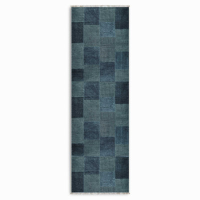 Indigo Blue Patchwork Washable Non-Slip Indoor/Outdoor Area Rug