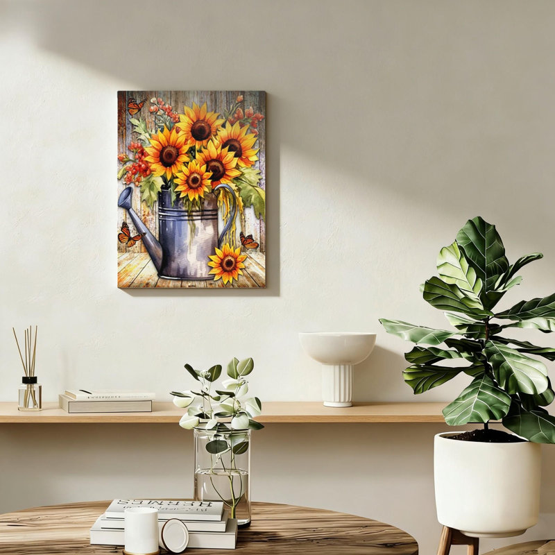 Œuvre d'art moderne de style campagnard à motif floral jaune pour chambre à coucher, salon, cuisine, décorations pour la maison, cadre en bois massif, 16 po x 24 po