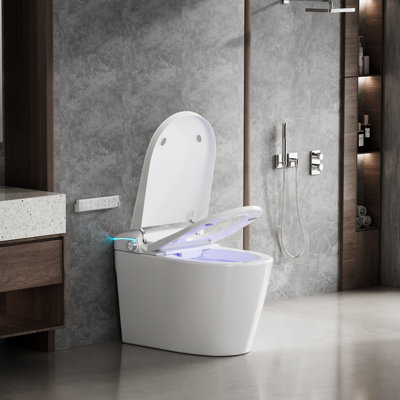 Toilette intelligente avec réservoir, stérilisation UV, ouverture / fermeture automatique, chasse d'eau automatique, siège chauffant, séchoir à air chaud, température et pression d'eau réglables, lavage féminin, veilleuse bleue