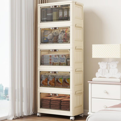 Armoire de rangement pliable - Bacs en plastique avec portes et roues - Organisation facile pour le salon et le bureau
