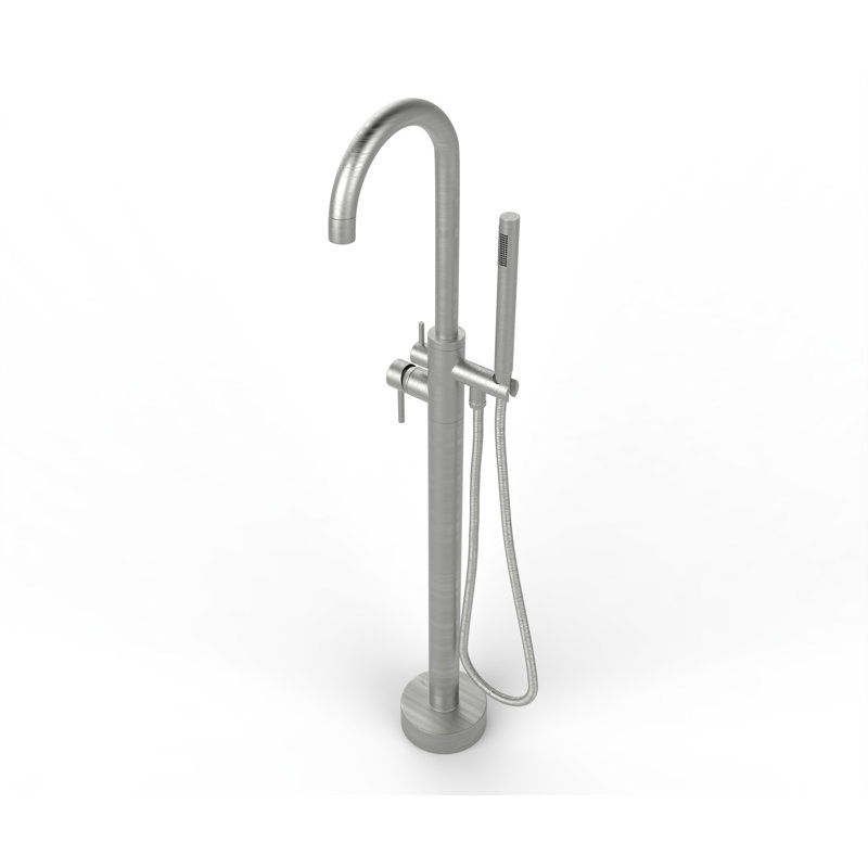 Robinet de baignoire autoportant à fixation au sol Neptune - Nickel brossé, Nickel brossé, Poignée standard