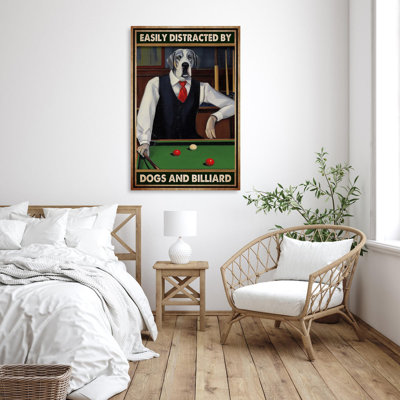 Houke " Easily Distracted By Dogs And Billiard - 1 Piece Rectangle Graphic Art Print On Wrapped Canvas "