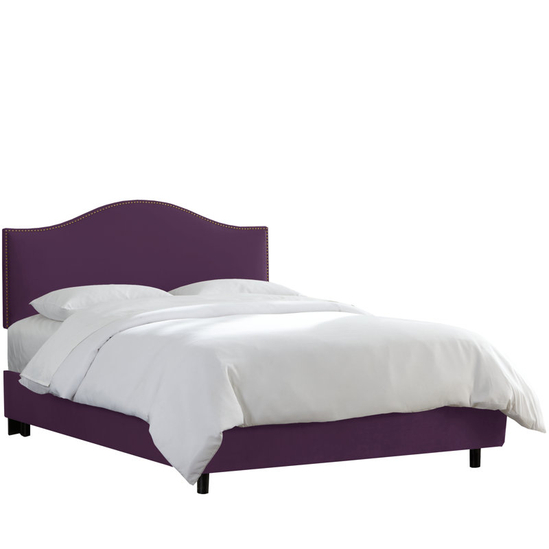 Lit tapissier standard à profil bas Brighton, Double, Velours aubergine classique