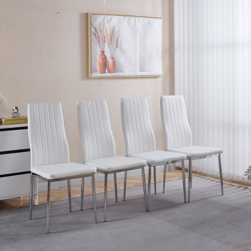 Ensemble de 4 chaises, pieds chromés, Blanc